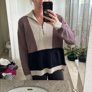 Merino Wool Madewell Colorblock Half-Zip Sweater in Brown, Beige, Black